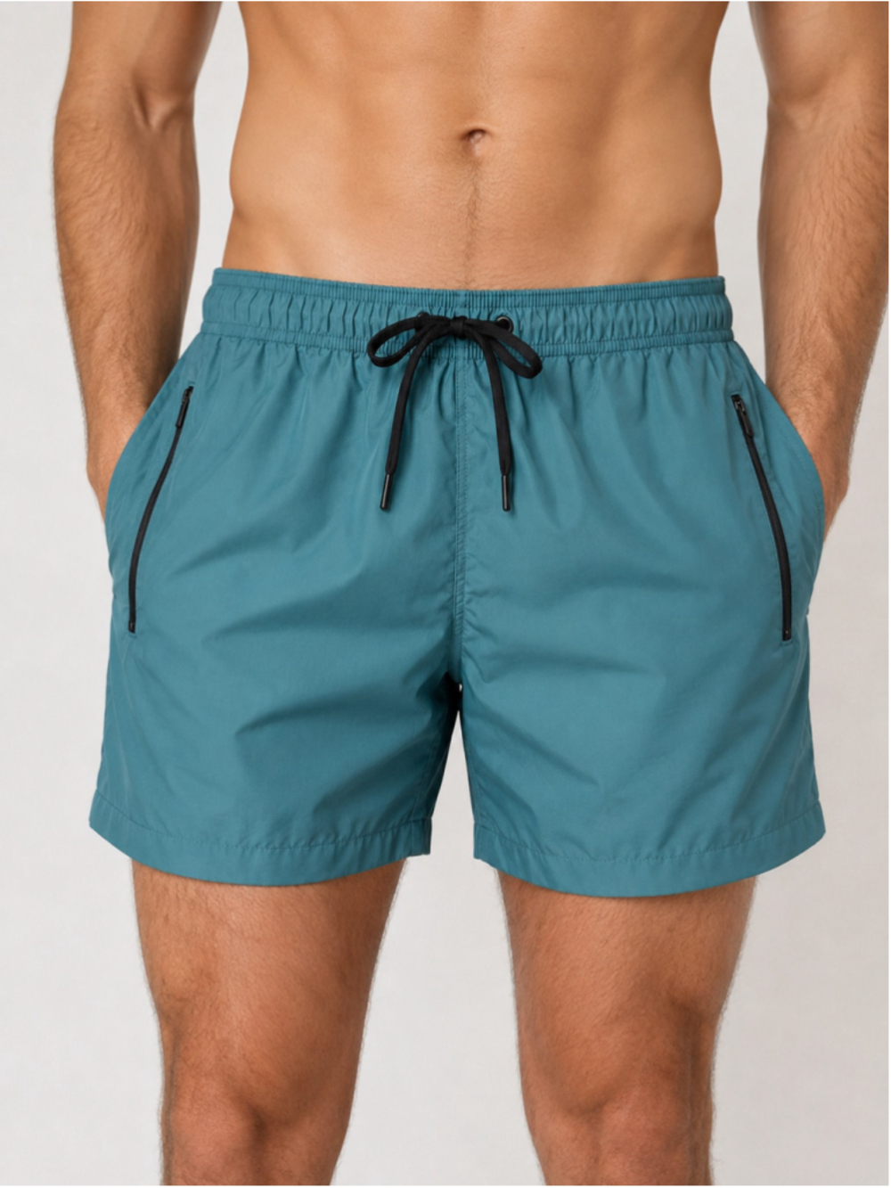 H&M Men’s Turquoise Swim Shorts with Zipper Pocket – Size Large (L)